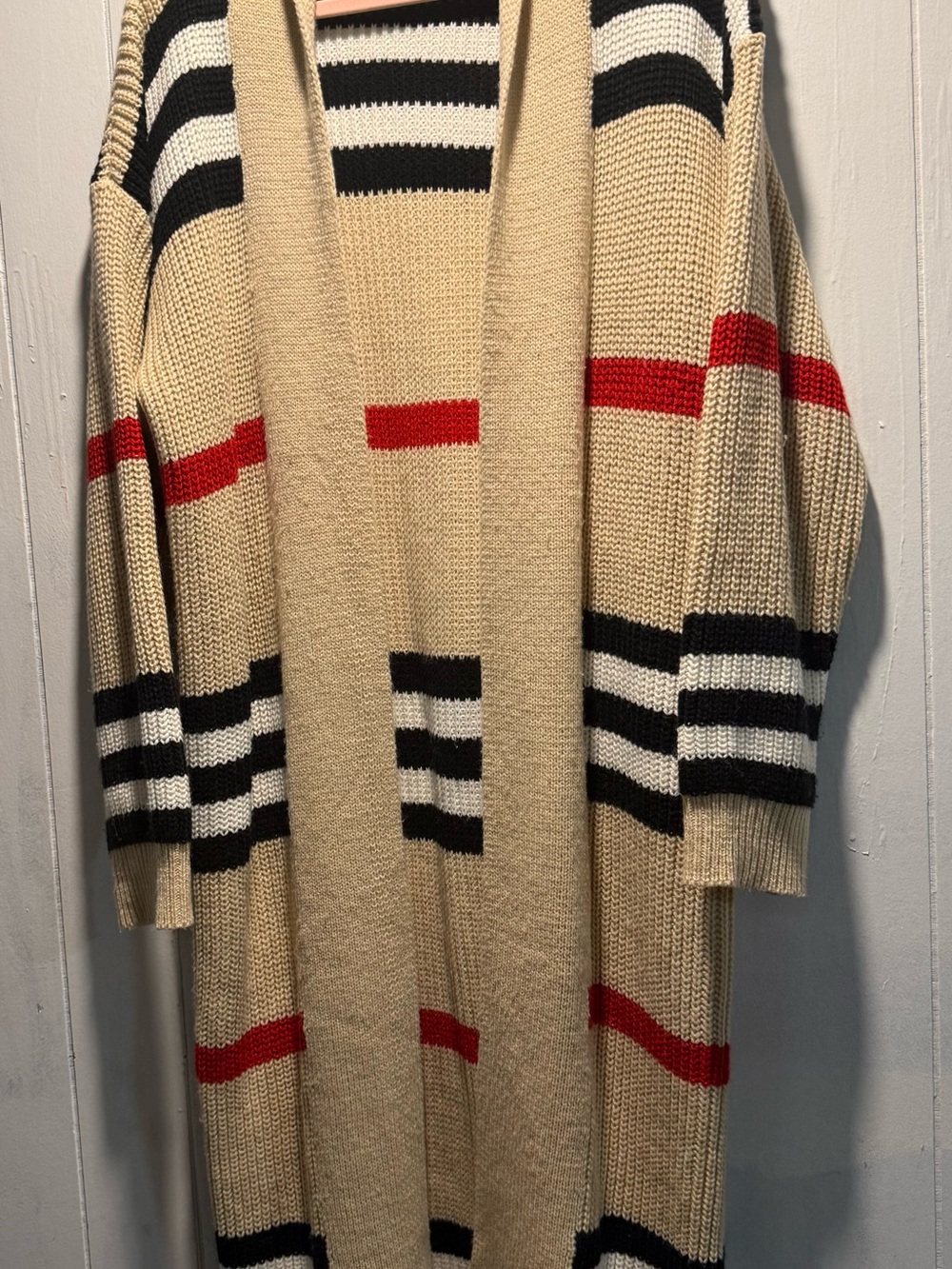 SHEIN Black White Beige Striped Knit Cardigan